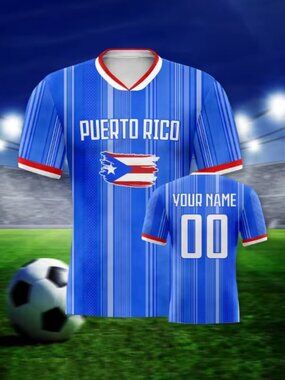 Men's Puerto Rico Football Shirt - Royal Blue Striped Jersey